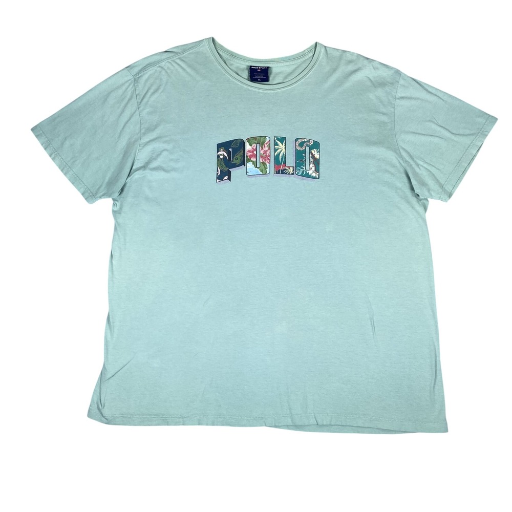 Vintage Polo Sport T-Shirt Mens XL Mint Green Tropical Graphic Logo Cotton Tee